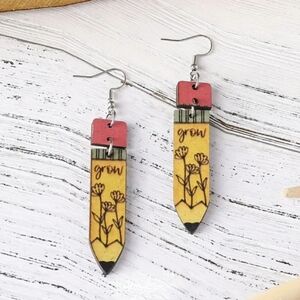 Wooden Pencil Earrings, Teacher Earrings